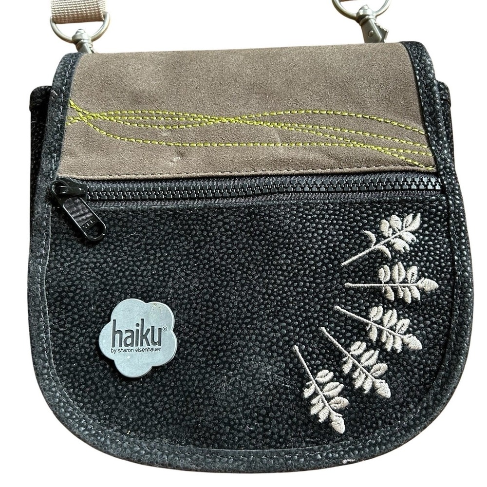 Haiku Sharon Eisenhauer Crossbody Bag Black Brown Embroidered Travel Purse